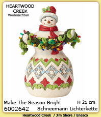    Disney Jim Shore Heartwood Creek   Schneemann mit Lichterkette 21cm  16cm  6002642                                                                                               erhältlich im Kristallzentrum                                                                      