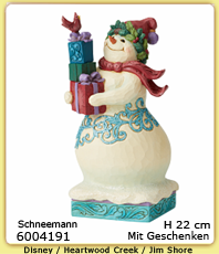    Disney Jim Shore Heartwood Creek                                               6004191   Schneemann mit Geschenken                                                erhältlich im Kristallzentrum                                                                      