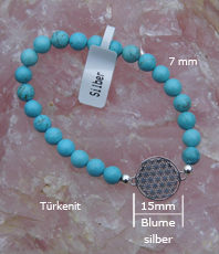  Türkenit  Armband mit Blume des Lebens  in Silber                                                                                                          